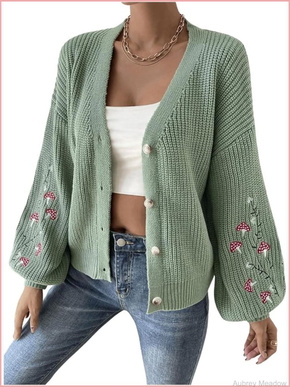 Embroidery Cardigan Drop Shoulder Button Front Knit Duster Sweater